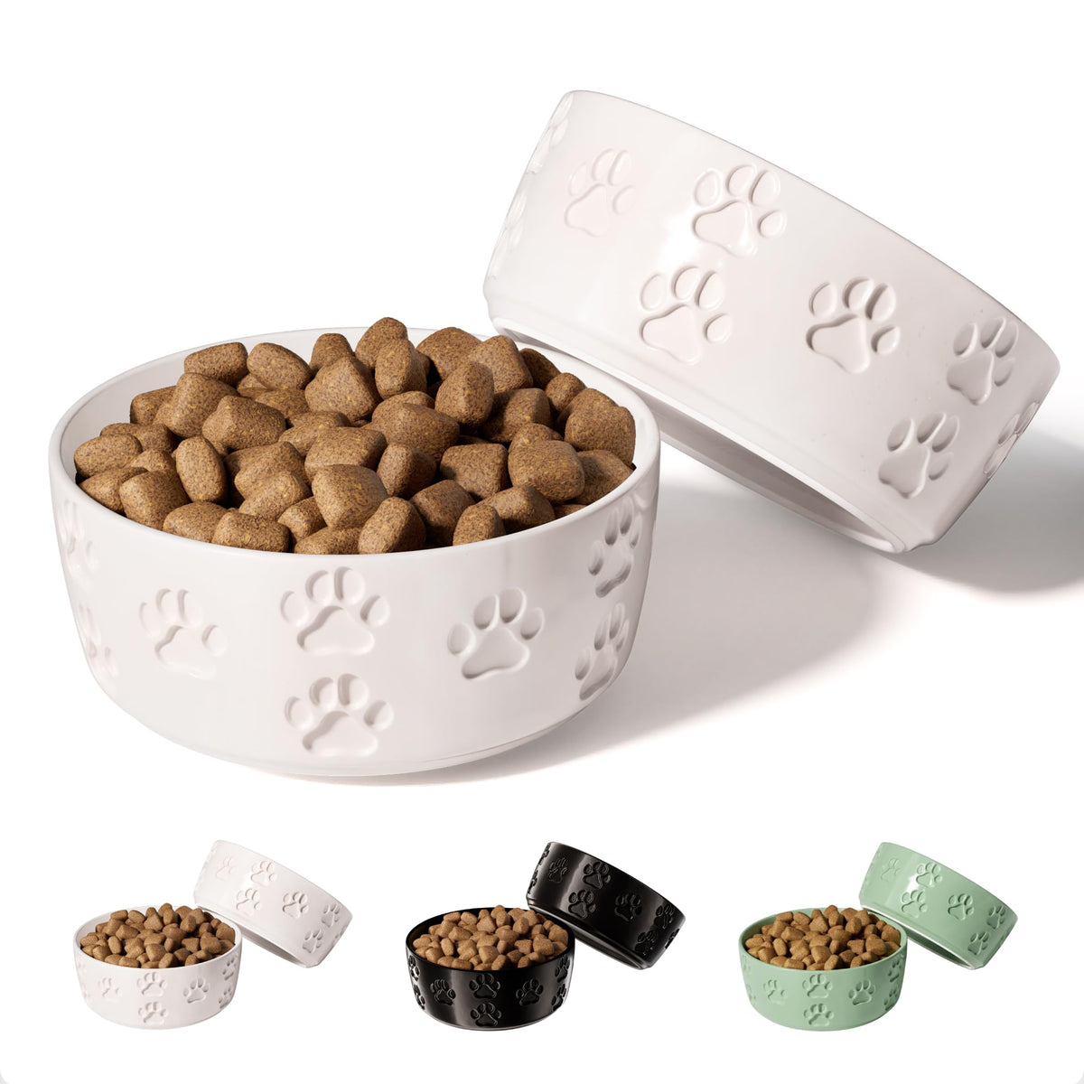 Ceramic Dog Bowl Set of 2 with Anti-Skid Base - 5" Wide x 2" Tall Ceramic Dog Bowls for Small Dogs - 2 Cup Capacity Food and Water Bowls for Dogs - Rubber Bottom Pet Bowl Set of 2 for Small Pets