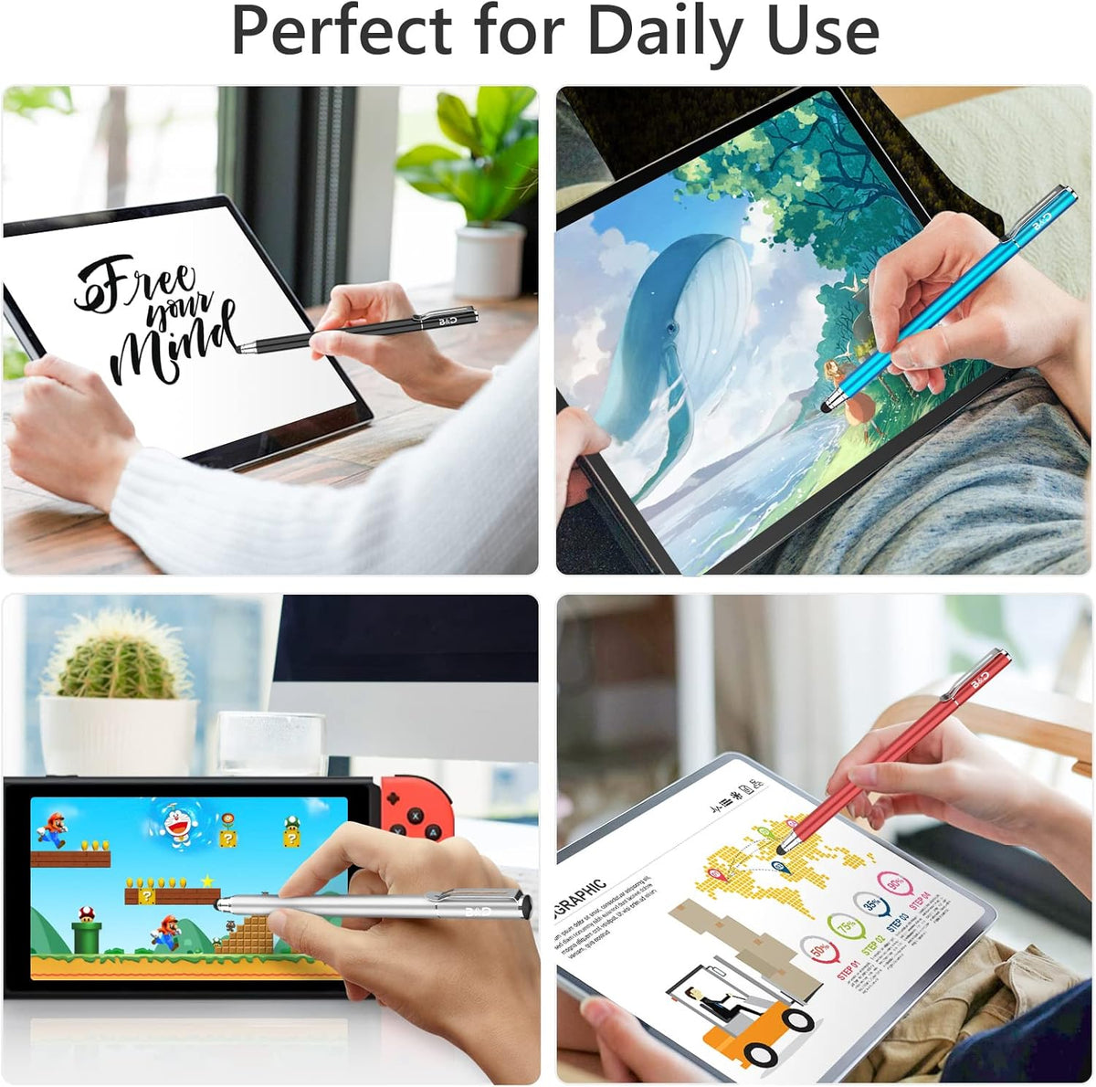 Bargains Depot 2-in-1 20Pcs Stylus Touch Screen Pen for iPhone, Ipad, iPod, Tablet, Galaxy and More with Rubber Tips
