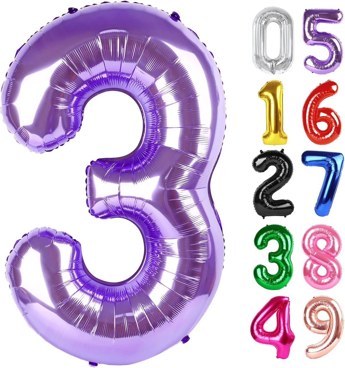 Purple Number 3 Balloon - 40 Inch 3rd Birthday Celebration Decoration for Kids & Adults