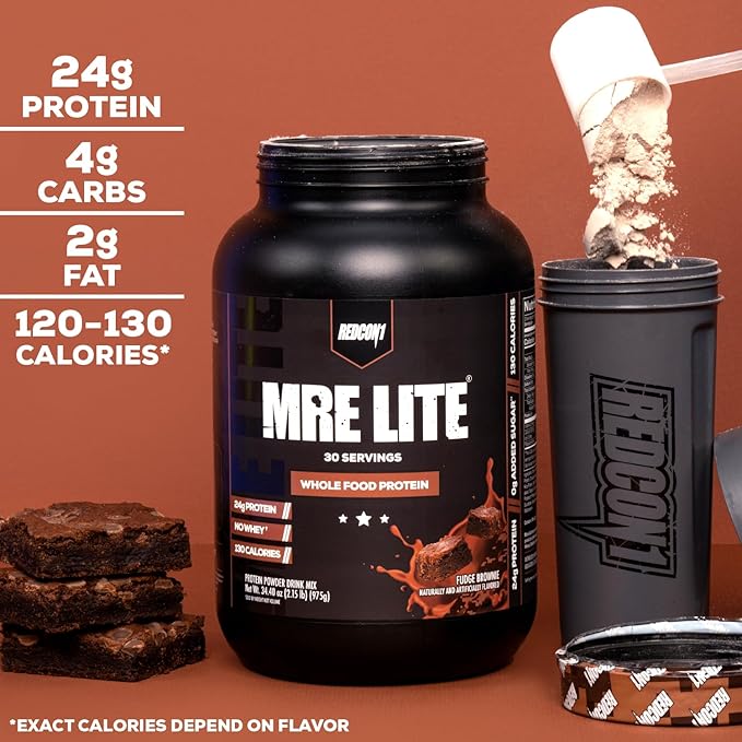 REDCON1 MRE Lite Whole Food Protein Powder, Cookies N' Cream - Low Carb & Whey Free Meal Replacement with Animal Protein Blends - Easy to Digest Supplement Made with MCT Oils (30 Servings)