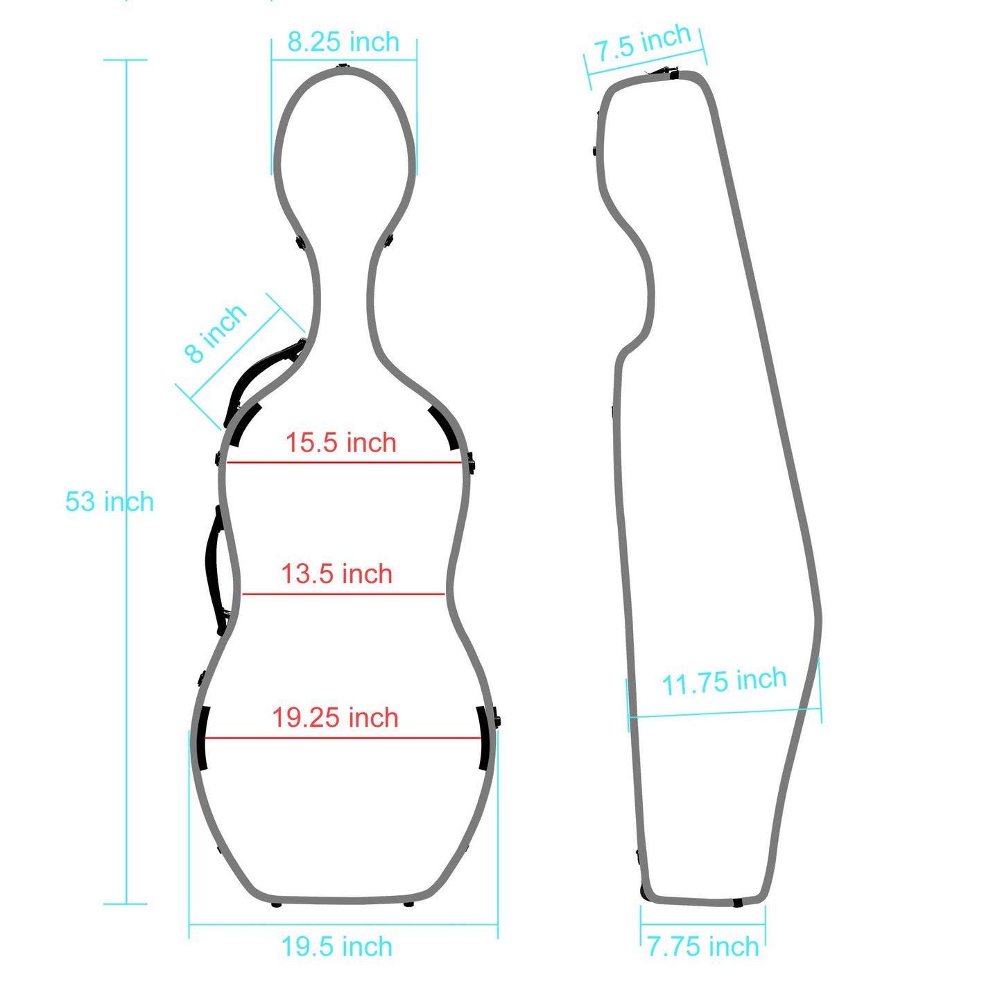 MI&VI CC-7002 Classic Carbon Fiber Composite Cello Case (Full Size) 4/4 with Wheels | Carry Straps | 11.5lb Lightweight | Tough Shell (White)