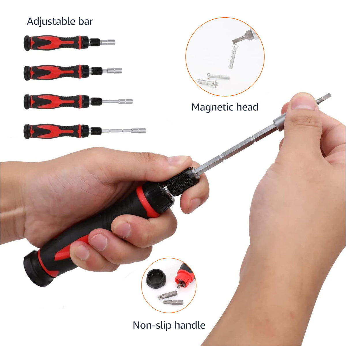 Amazon Basics Magnetic Ratcheting Wrench and Electronics Precision Screwdriver Tool Set, 73-Piece, with Carry Case for Household Repair, Small Jobs, Eyeglasses, Black/Red/Silver