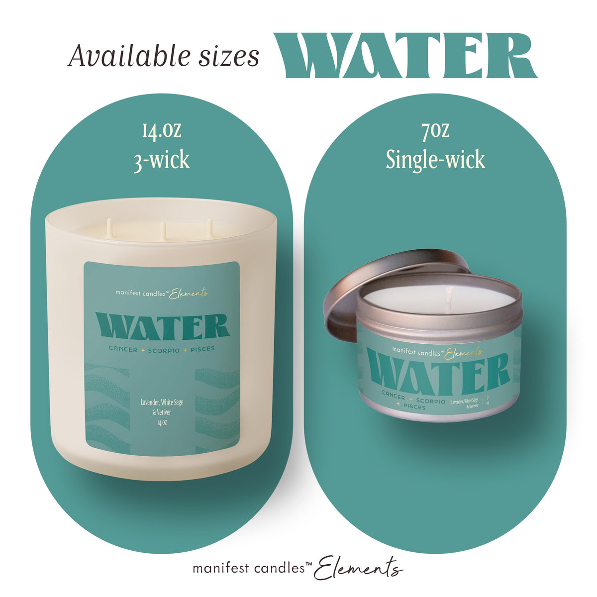 Large 14.5oz 3 Wick Zodiac Water Cancer Pisces Scorpio Zodiac Gifts for Women - 60 Hour Burn - Astrology Gifts for Women, Healing Manifestation Spiritual Candles, Intention Meditation Candle