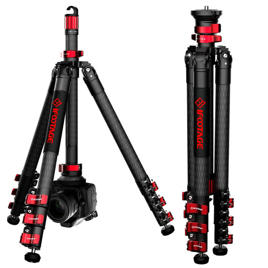 IFOOTAGE Carbon Fiber Travel Tripod, 59" Professional Video Camera Tripods 4 Sections with Centre Pole,Compatible with Canon, Nikon, Sony DSLR Camcorder Video Photography, Max Load 13.2 lbs, TC5S