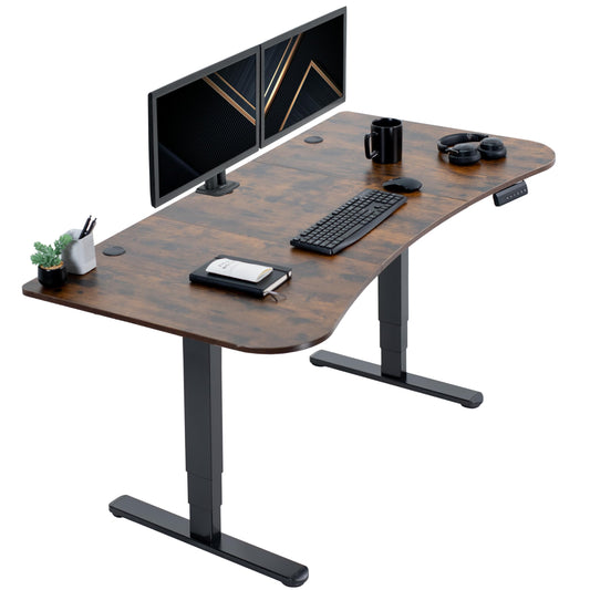 VIVO Electric 63 x 32 in Dual Motor Rustic Standing Desk, Memory Height Adjustment, 2B Series, Vintage Brown Top Black Frame, DESK-KIT-2B1N