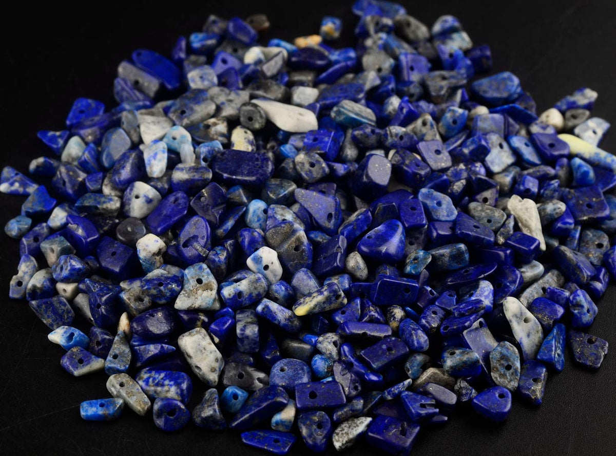 Natural Chip Stone Beads Lapis Lazuli 5-8mm About 400 Pieces Irregular Gemstones Healing Crystal Loose Rocks Bead Hole Drilled DIY for Bracelet Jewelry Making Crafting (5-8mm, Lapis Lazuli)