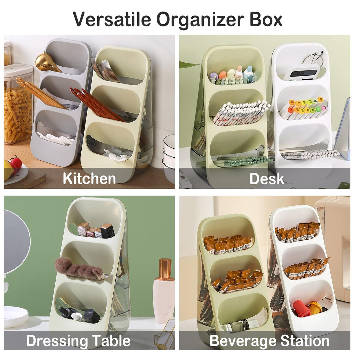 COVRA 3-Tier Large Capacity Kitchen Utensil Organizer – Minimalist Desktop Storage Box for Kitchen, Bedroom, Living Room & More (Green)