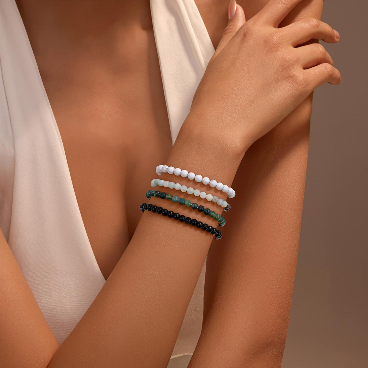 Vinswet Healing Crystal Bracelets for Women Men 4mm Amazonite Natural Stone Beaded Stretch Bracelet Handmade Gemstone Reiki Spiritual Jewelry Gifts