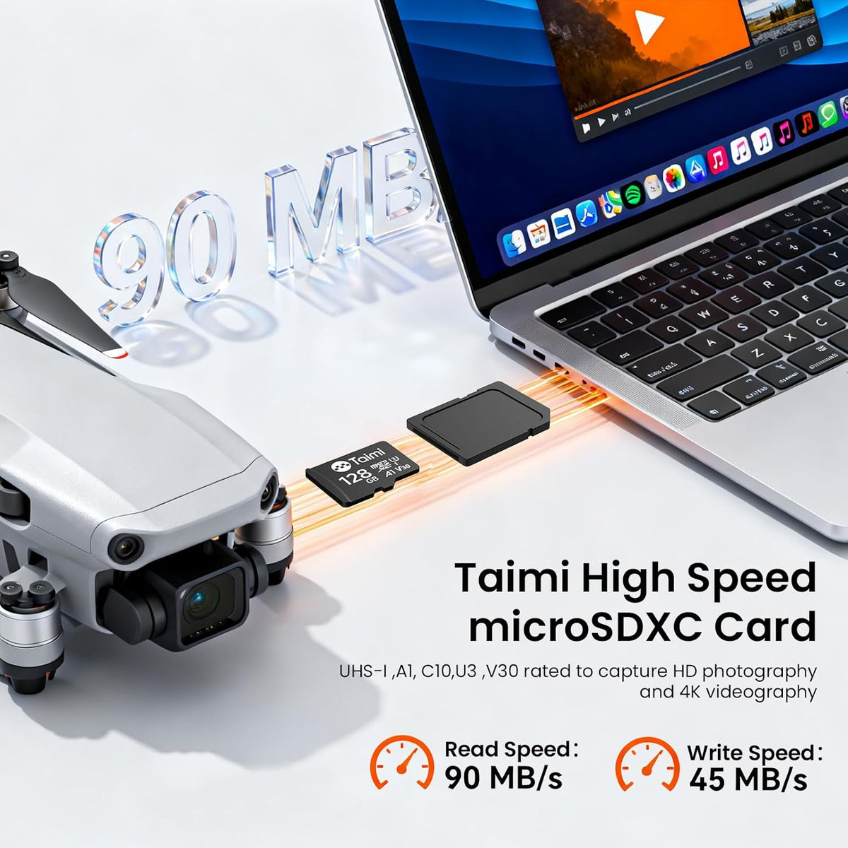 TAIMI Card,A1,U3,V30,UHS-I,Microsd 90MB/s (32GB) Micro SD Card,Tf Memory Card,Read Speed Up