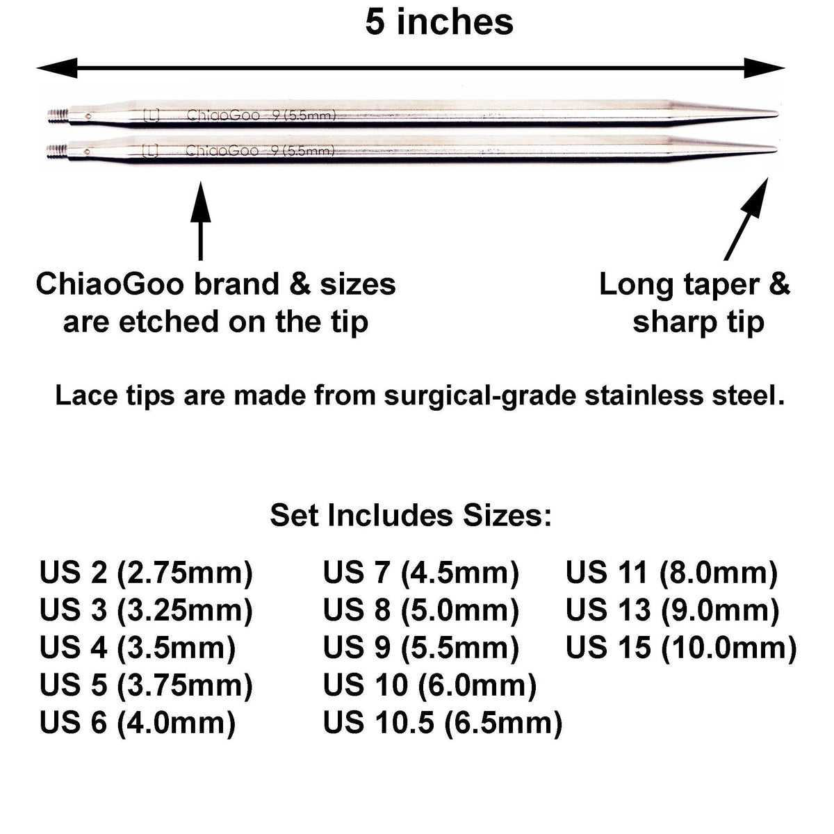 ChiaoGoo Twist Red Lace 5-Inch Complete 7500-C Interchangeable Circular Knitting Needle Set, Sizes US 2, 3, 4, 5, 6, 7, 8, 9, 10, 10.5, 11, 13, 15 with 6 Cords with Project Bag