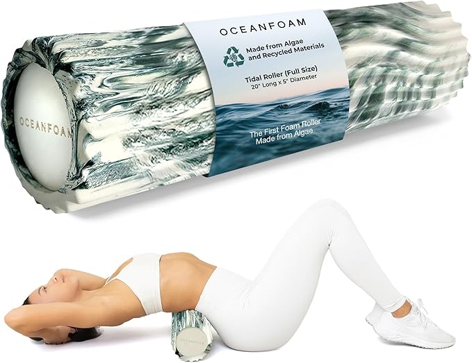 Oceanfoam Tidal Roller - Hunter Marbled - Muscle Massage Foam Roller for Back Pain & Stretching - Firm and Ergonomic Wide Wave Textured - Yoga, Athletics, & Wellness - Full Size, 20" x 5"
