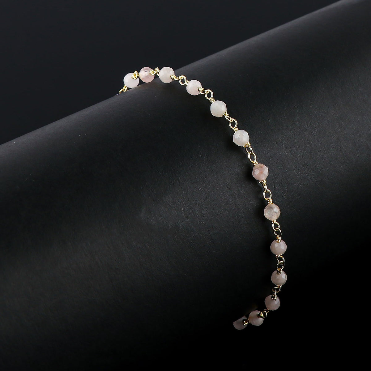 CRYSTALINES Natural Rose Quartz Gemstone Cluster Bracelet, 14K Gold Plated Rosary Chain Beads, Handmade Bohemian Jewelry for Women, Healing Crystals, Birthday Christmas Gift, 8"