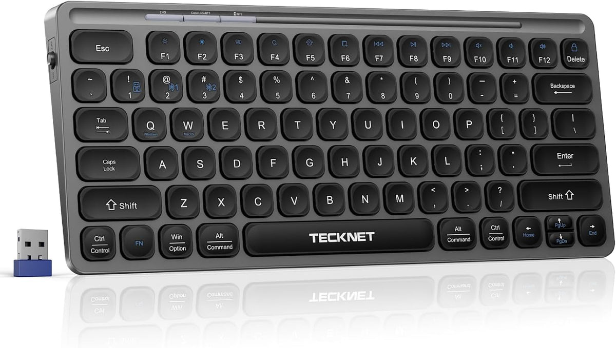 TECKNET (2.4G+BT 5.0), Wireless Bluetooth Keyboard, Slim Rechargeable Keyboard Multi-Device Easy-Switch, Quiet Typing