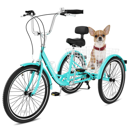 NAIZEA Adult Tricycle, 7 Speed Three Wheel Cruiser Bike, 20/24/26 inch Adult Trikes 3 Wheel Bikes with Large Basket for Seniors, Adults, Women, Men, Multiple Colors