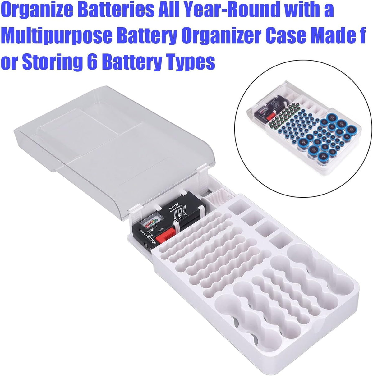 YIHAOSSING 93 Battery Organizer Storage Case with Tester,Clear Lid Battery Storage Organizer,Holds Batteries Battery