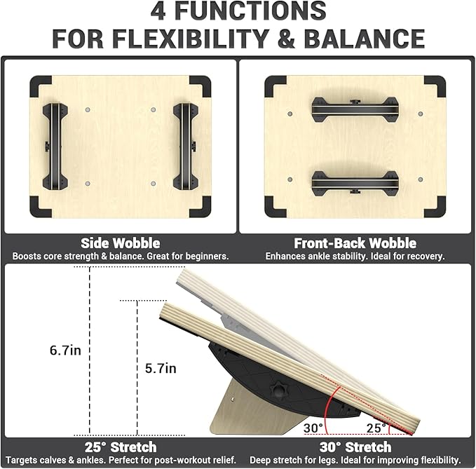 Sportneer 2-in-1 Balance Board ??Adjustable Wobble & Slant Board for Core Strength, Stretching, Rehab, Standing Desk, Home Gym Workout