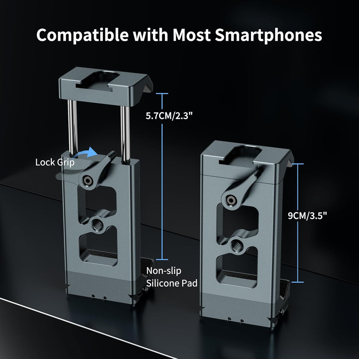 CAMOLO GEEK Metal Phone Tripod Mount Arca Port & Action Camera Adapter, Adjustable Smartphone Tripod Adapter Clamp Cell