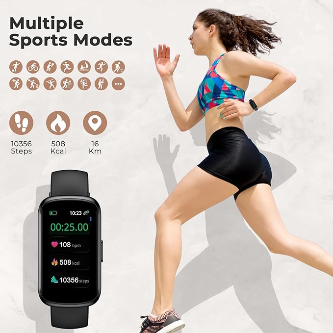 Fitness Tracker for Women Men, Smart Watch Band with 24/7 Heart Rate Blood Oxygen Sleep Monitor, Calories Step Tracker Pedometer 3ATM Waterproof Activity Tracker for Android iOS, Black
