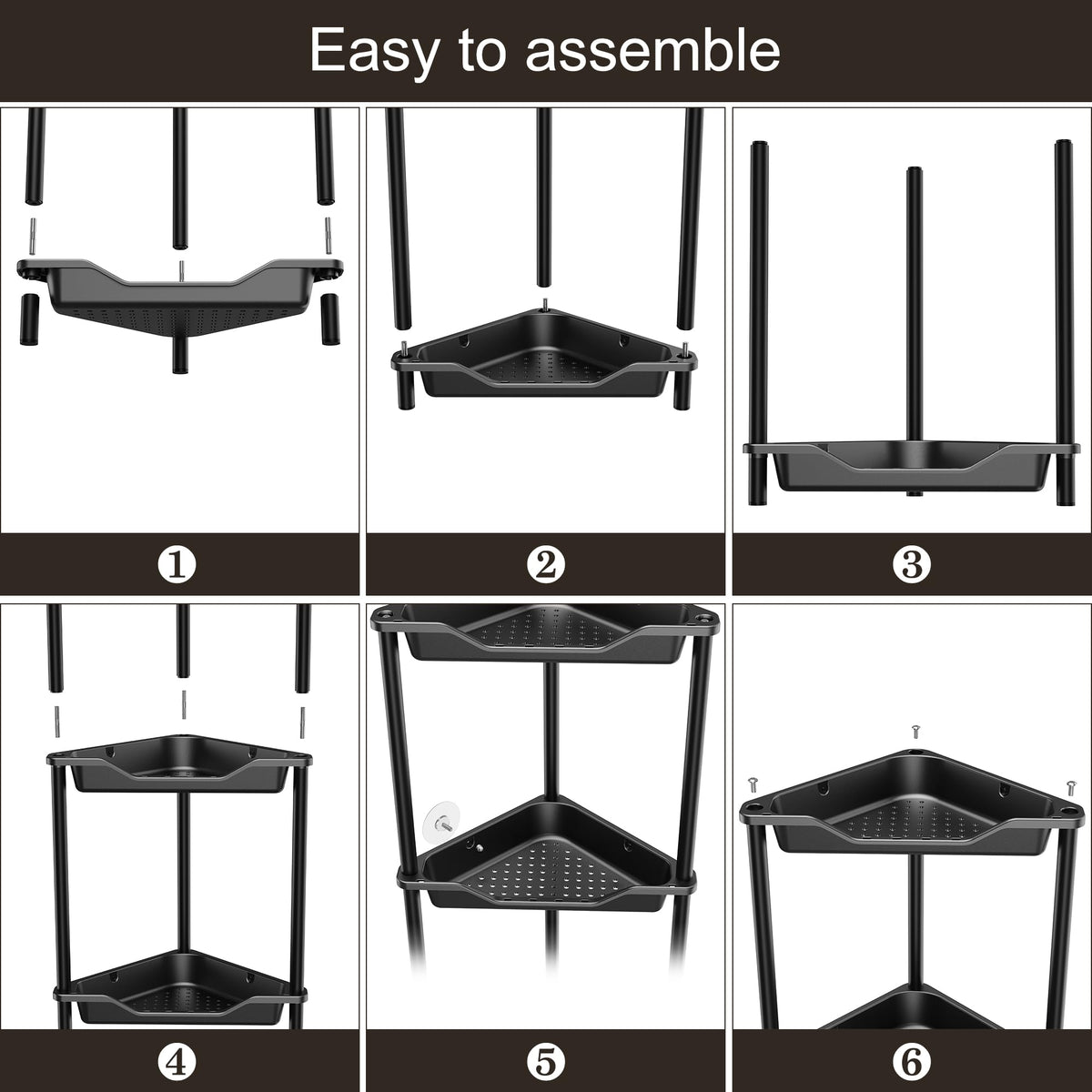 Orimade Rustproof 4 Tier Floor Standing Corner Shower Caddy Bundle with Round Adhesive Replacement Stickers