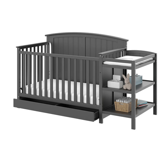 Storkcraft Steveston 5-in-1 Convertible Crib & Changer – GREENGUARD Gold Certified, Fits Standard Crib Mattress, Converts to Toddler Bed and Full Bed, 4 Adjustable Mattress Heights (Gray)