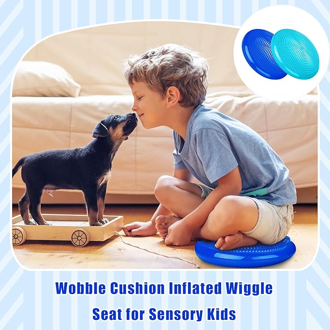 2 Pcs Wiggle Seat Inflated Wobble Cushion Flexible Balance Disc with Air Pump for Core Stability Strengthening Improving Posture Physical Exercise