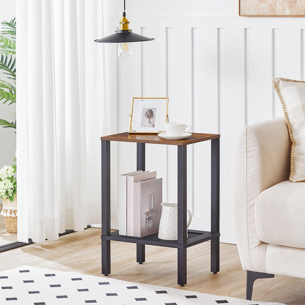 HOOBRO End Table and Nightstand Bundle, Small Side Table with 2-Tier Storage Shelves, End Table with Charging Station, BF91BZ01-BF209UDBZ01