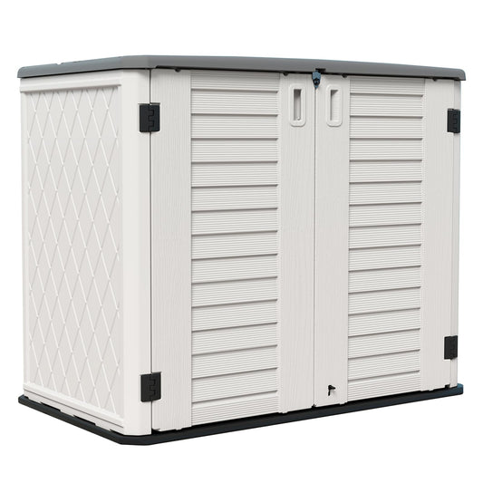 HOMSPARK Storage Shed Weather Resistance, Multi-Purpose Outdoor Storage Cabinet for Backyards and Patios, Horizontal Storage Shed for Lawnmower, Patio Accessories (White 1, Large - 26 cu.ft)