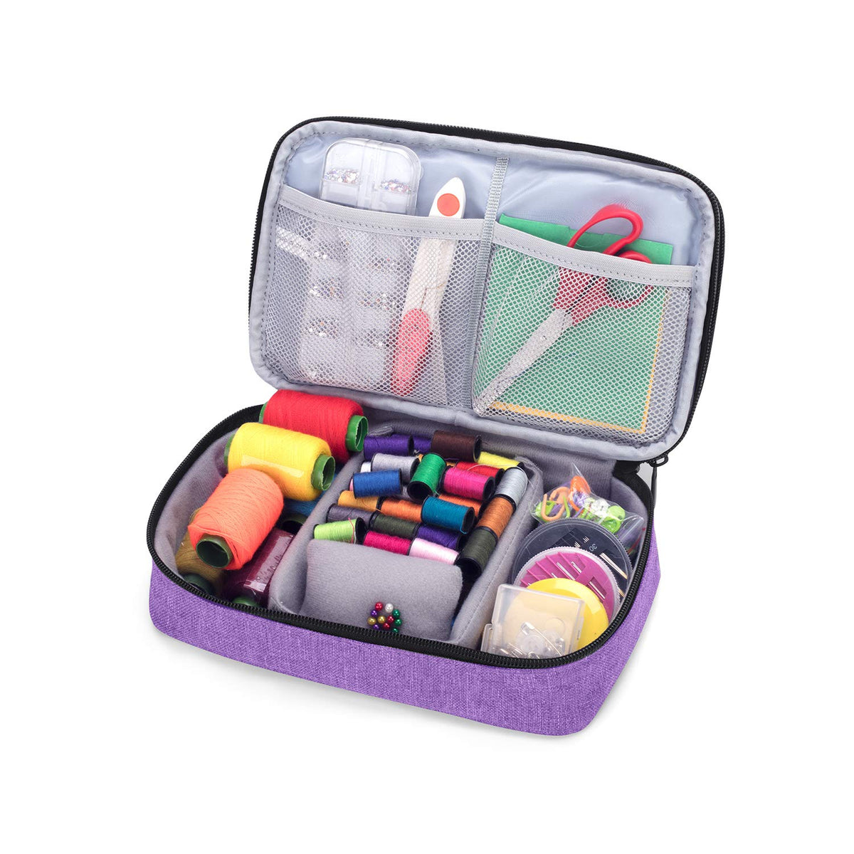 Luxja Sewing Accessories Organizer, Double-Layer Sewing Supplies Organizer for Needles, Scissors, Measuring Tape, Thread and Other Sewing Tools (NO Accessories Included), Purple