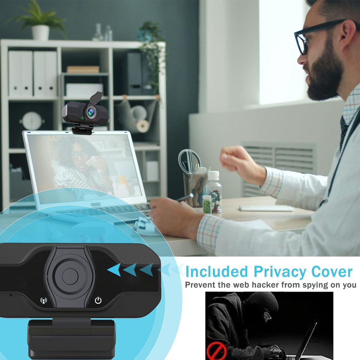 XPCAM 1080p 110 USB C Camera Webcam with Microphone/Tripod/Cover, Auto Light Correction, FOV, Plug & Play Pro Webcam