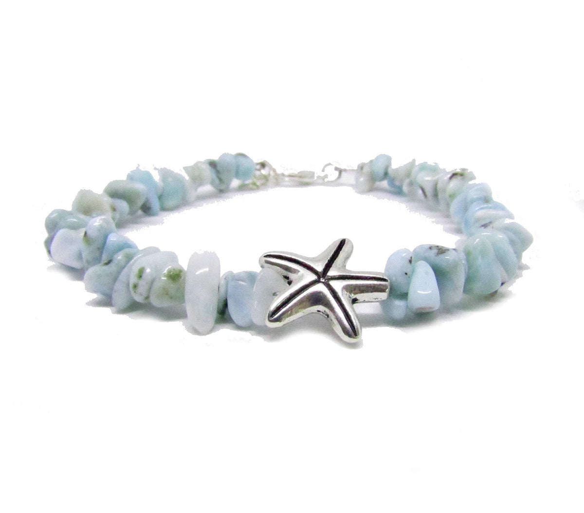 Larimar Stone Bracelet with Starfish Charm - Handcrafted Spiritual Jewelry for Healing and Meditation