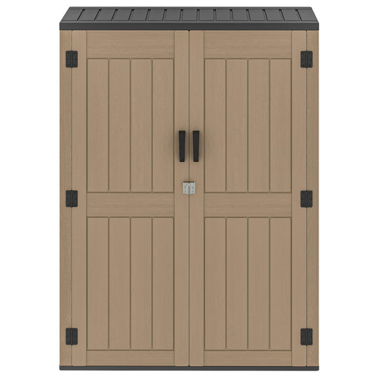 DWVO 59 Cu. Ft. Vertical Storage Shed, Weatherproof Outdoor Tall Cabinet with Double-Wall Panels and Floor, Lockable Resin Shed for Garden, Garage, Patio,Brown (Shelves Not Included)