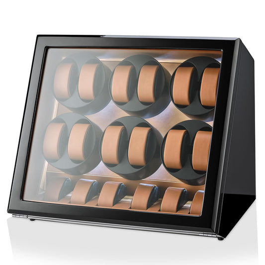TIMECUBE 12 Watch Winder with 6 Storage Slots Watch Pad (Black+Brown)