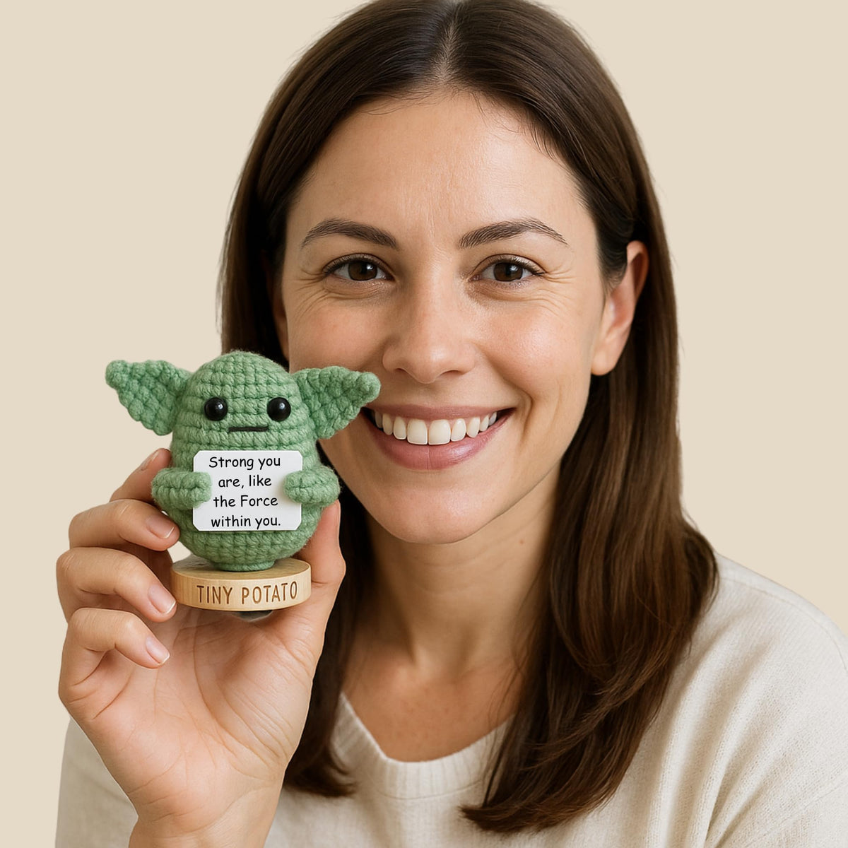 Star Wars Gifts | Handmade Baby Yoda Positive Crochet W/ 30 Fun Affirmations | Small Birthday Gift for Women | Starwars Present Idea for Friends, Coworker, Dad, Men, Brother | Funny Star Wars Figurine