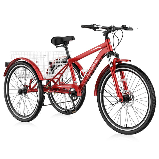 NAIZEA Adult Mountain Tricycle, 7 Speed Three Wheel Cruiser Bike, 24/26/27.5 Inch Adults Trikes with Shopping Basket, Exercise Men's Women's Tricycles, Multiple Colors