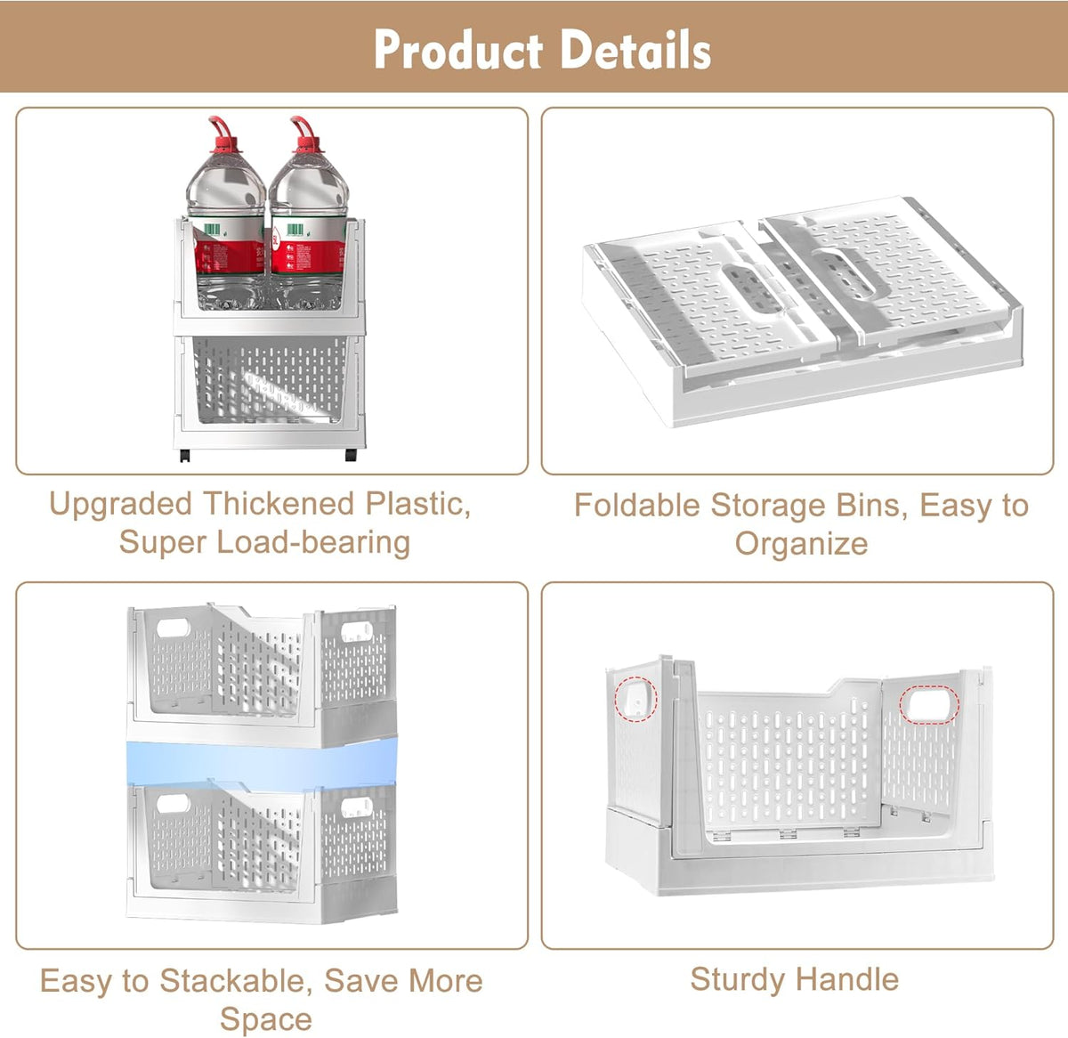 Stackable Plastic Storage Baskets by [Brand Name] - 3 Pack Foldable Organizers with Wheels | Versatile Storage for Home & Office