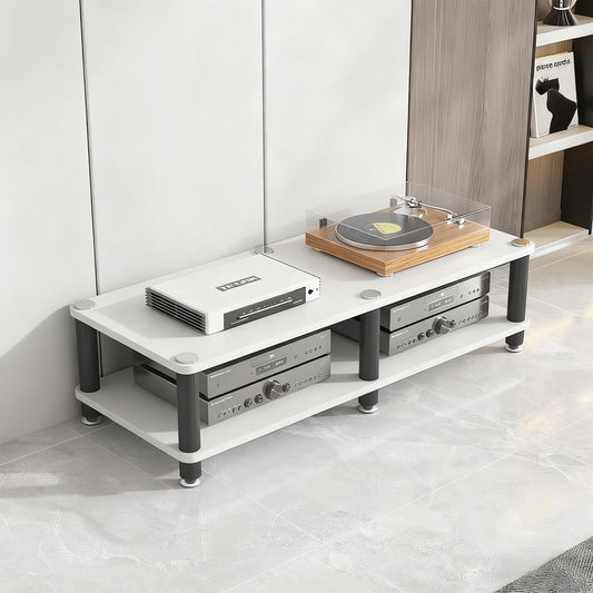THNSAWX AV Media Stand, Stereo Rack with Thickened Board, Multi-Tier Open Storage Stereo Cabinet, Audio-Video Rack with Metal Tube, Record Player Stand for Theater(White,2 Tier 120x40x34cm)