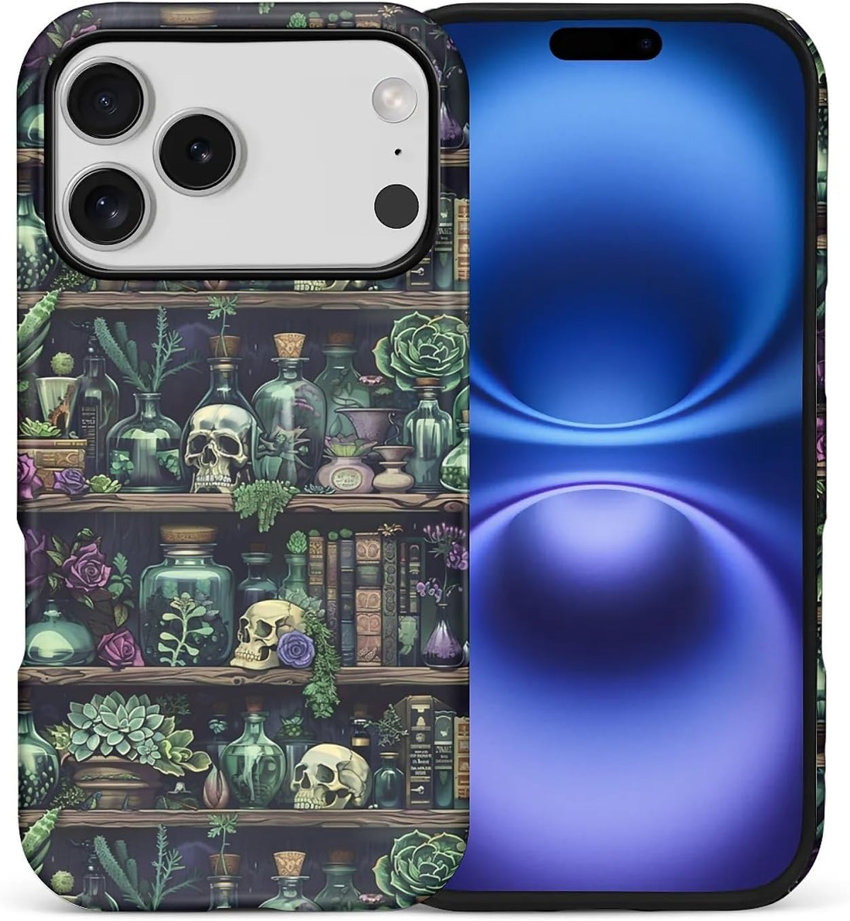 Akinmi 17 17 Case for iPhone Pro,Skeleton Bookshelf Flowers Exquisitely Pattern Double Protective Phone Cover Cases