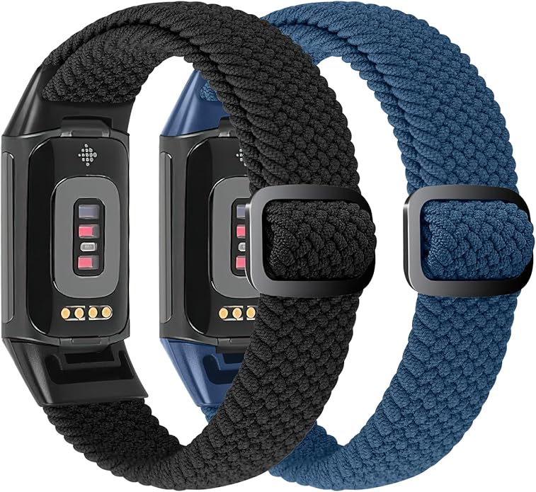 Elastic Braided Bands Compatible with Fitbit Charge 5/Fitbit Charge 6 for Women Men, Breathable Adjustable Stretchy Nylon Loop Sport Replacement Wristbands for Fitbit Charge 6 Charge 5 Straps