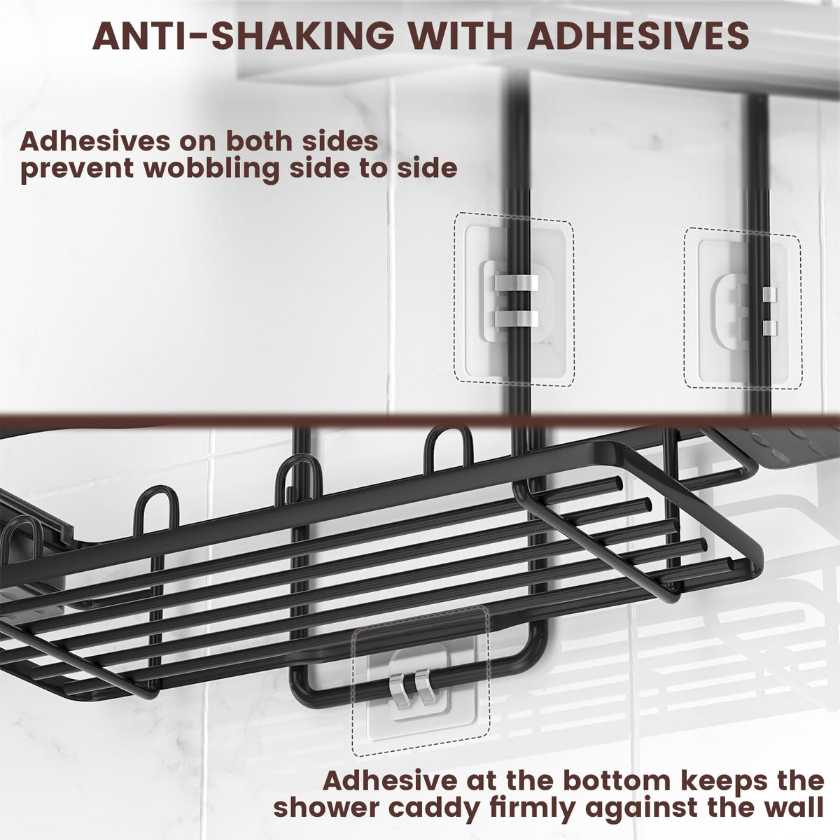 REINHARDT Shower Caddy Hanging, Rustproof Shower Caddy Anti-Swing Shower Organizer Over Showerhead No Drilling Shower Racks with Soap Holder Multi Hooks Bathroom Storage for Shampoo Sponge, Black