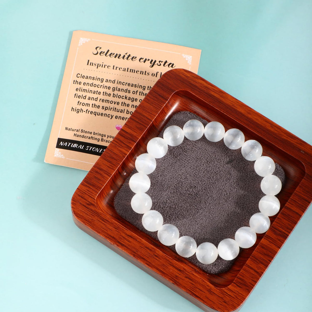 AD Beads 8mm Handmade Selenite crystal Elastic Bracelet – Natural Gemstone for Inspire treatments of body – Meditation, Yoga, Healing and Energy Gift for Men Women