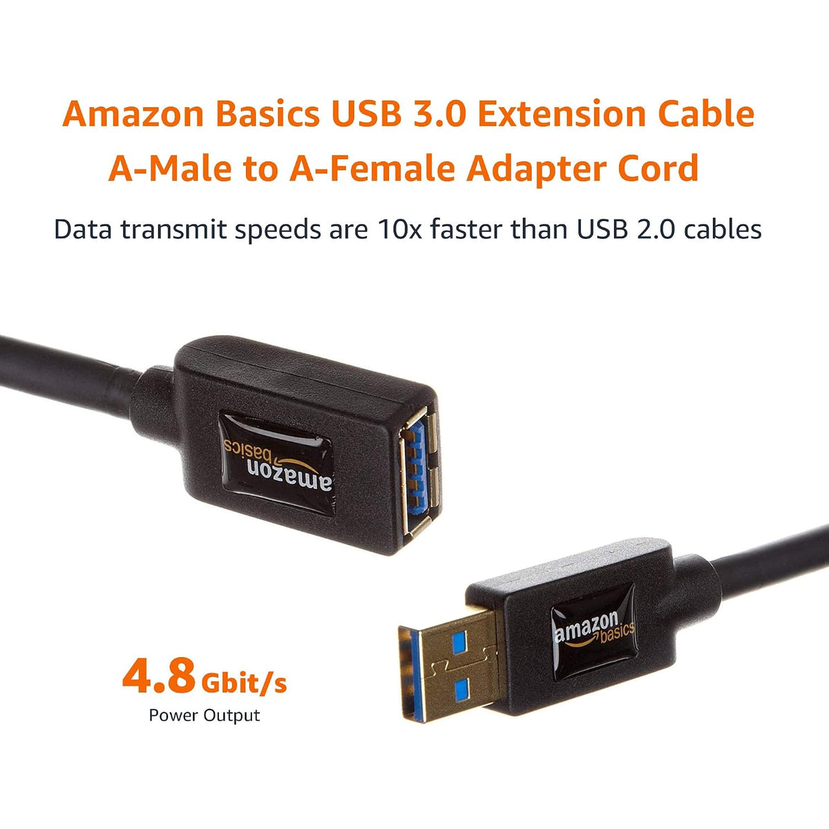 3.0 4.8Gbps 3.3 Amazon Basics USB Extension Cable, A-Male to A-Female, High-Speed, Gold-Plated Connectors, Foot, Black