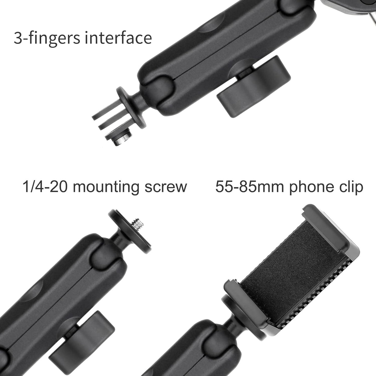 SOONSUN 360 13 12 11 10 9, Insta360, Super Clamp Mount with Dual Ball Heads & Phone Holder, Heavy-Duty Camera Clamp