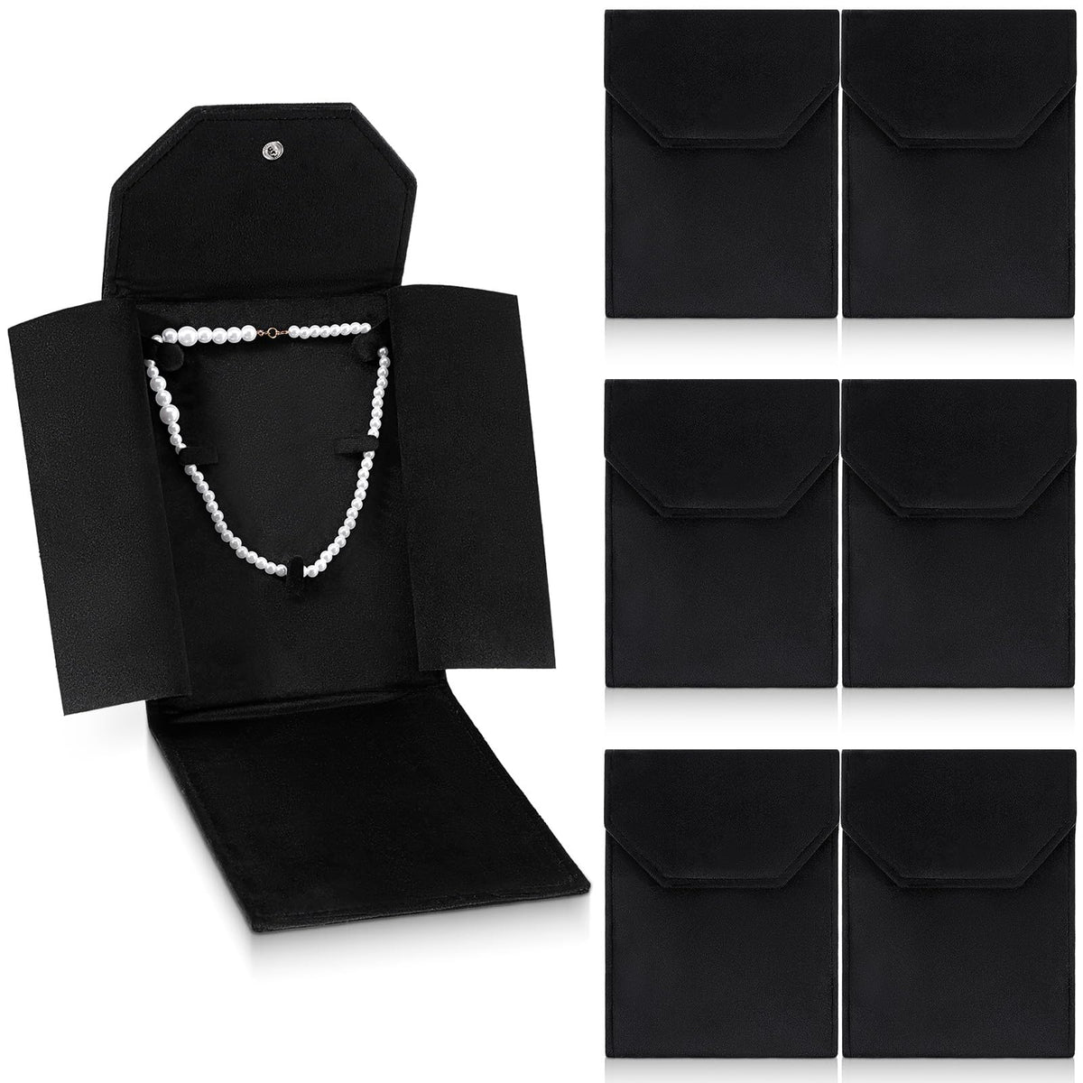 6 PCS Black Velvet Jewelry Travel Folder, Necklace Organizer Foldable Velvet Jewelry Pouches Foldable with Metal Buckle Gift Box for Necklace, Bracelets, Travel, Business Trips and Gift Wrapping