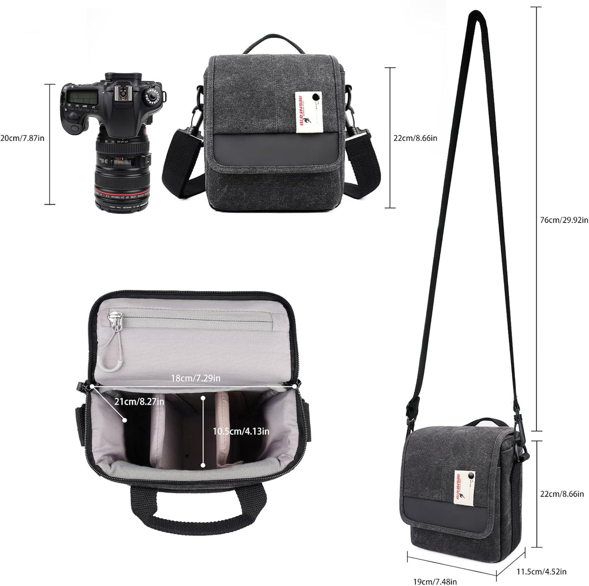 Small Black Messenger Camera Bag for Canon - Compact Shoulder Case