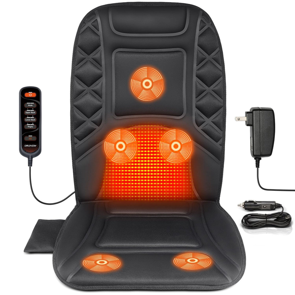 CARSHION Back Massager with Heat,Heated Seat Cover Cushion with 5 Vibrating Massage Nodes Chair Pad for Pain Relief Home Office Use