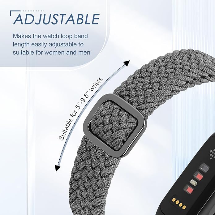 Tiptops Braided Nylon Bands Compatible with Fitbit Inspire 3/Inspire 2/Inspire/Inspire HR/Ace 2/Ace 3, Adjustable Loop Stretchy Straps Replacement Wristbands for Fitbit Inspire Women Men