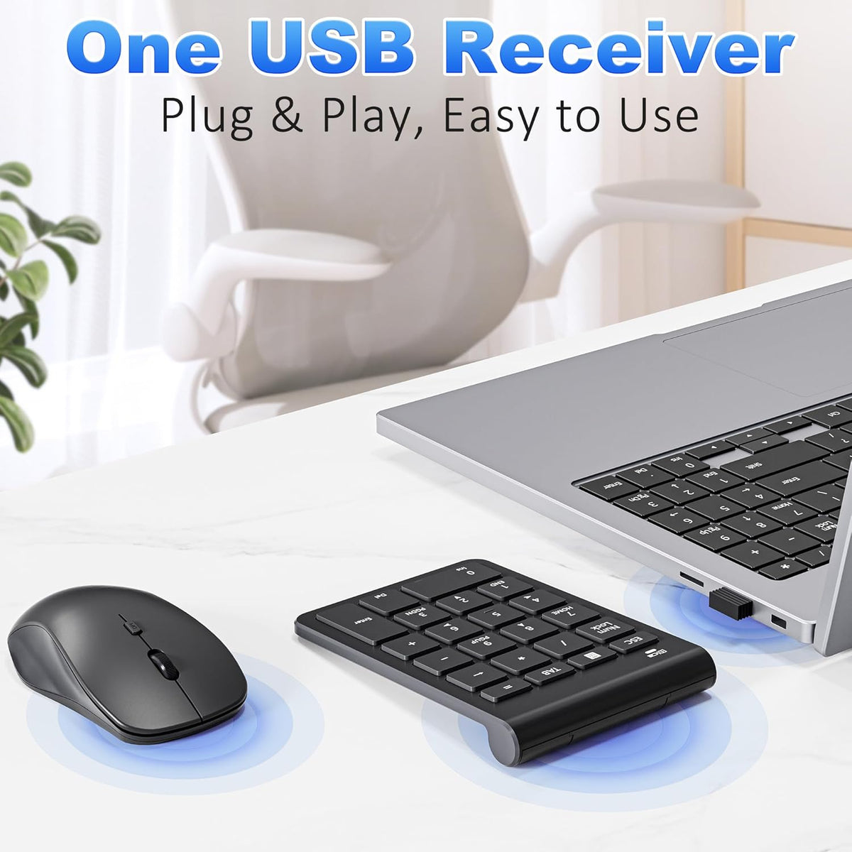 Rytaki 22 3 Set, 2.4GHz Wireless Number Pad and Mouse, Keys USB Keypad and Adjustable DPI Silent Mouse Numeric Pad