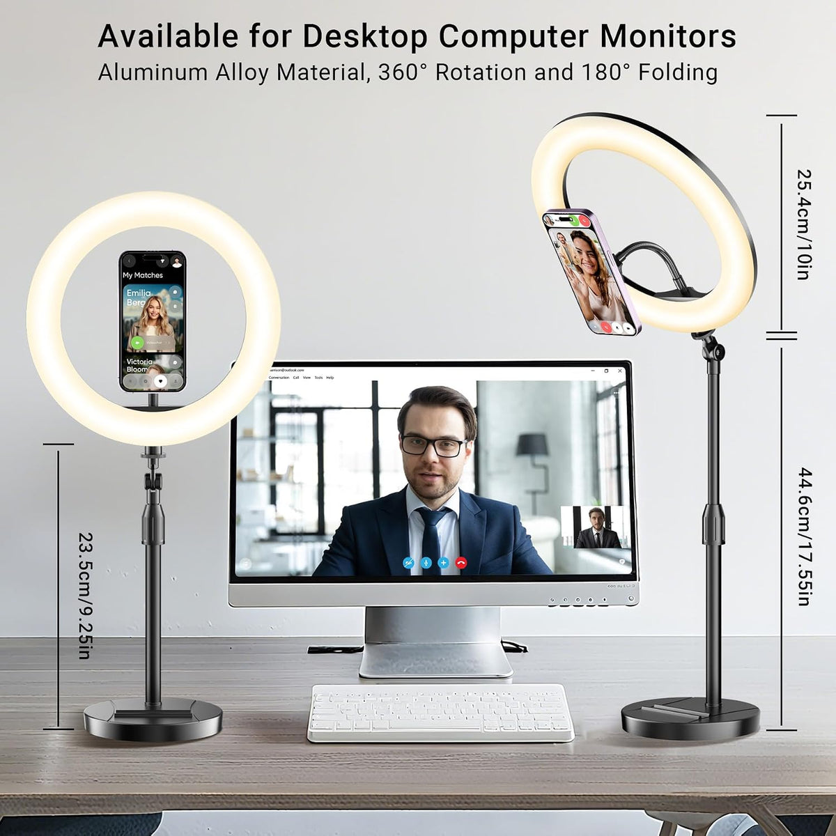Wowcati 10'' 3 Desk Ring Light with Magnetic Phone Holder, Video Conference Podcast Lighting Kit for Laptop Computer