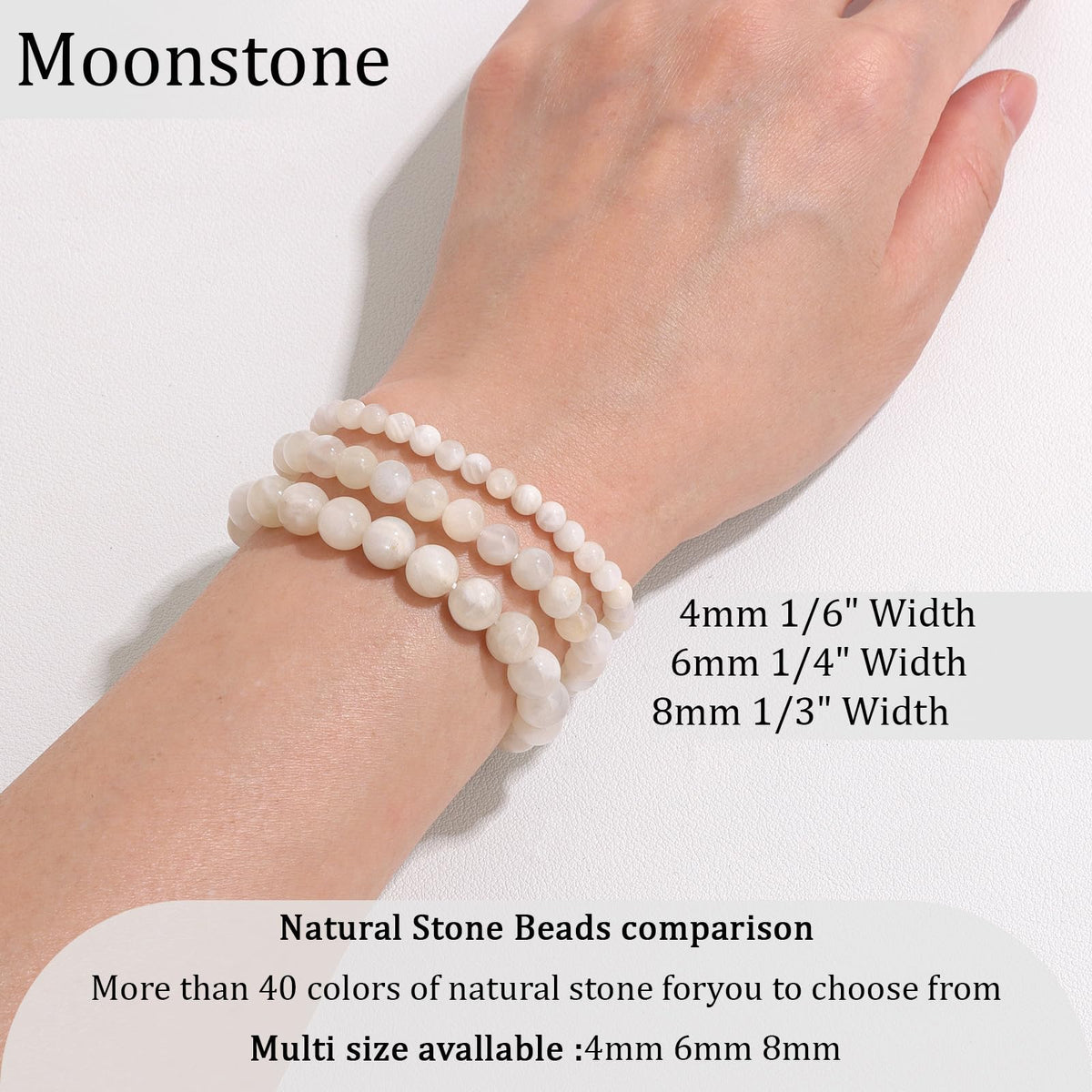Vinswet Healing Crystal Bracelets for Women Men 6mm Moonstone Natural Stone Beaded Stretch Bracelet Handmade Gemstone Reiki Spiritual Jewelry Gifts