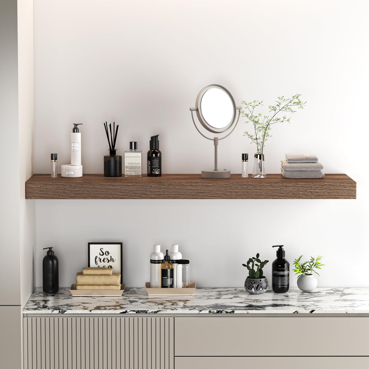 Fun Memories Floating Shelves - 10.3 Inch Deep Wall Shelf for Decor & Storage - Wall Mounted Display Shelving with Invisible Heavy-Duty Metal Bracket - 36"x 10.3"x 1.8" 1 Pack, Walnut